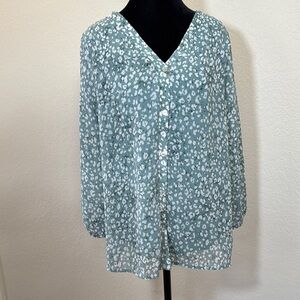 West Kei Blue and White Long Sleeve Blouse  Lg